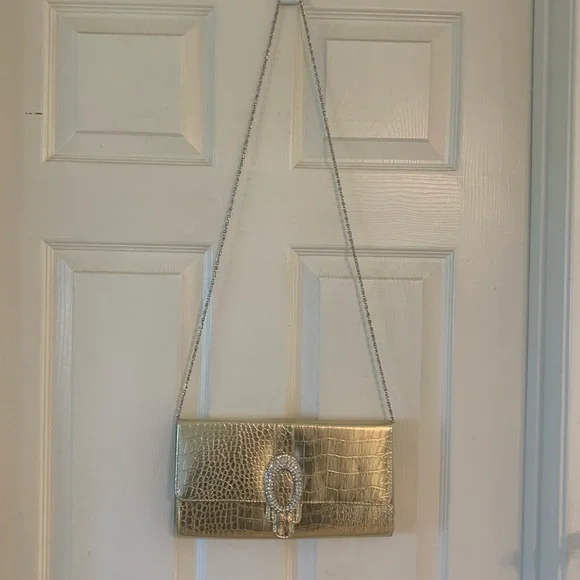 70’s Era Bright Gold Evening Clutch; Crossbody opt. - Picture 6 of 14